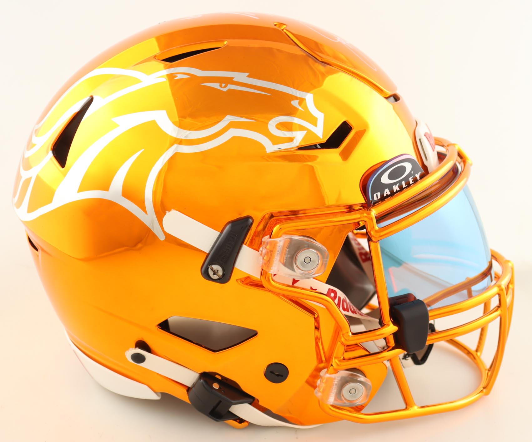 John Elway & Bo Nix Signed Broncos Full-Size Authentic On-Field Chrome Alternate SpeedFlex Helmet with Custom Visor Inscribed "Let's Ride" (Beckett) at PristineAuction.com John Elway & Bo Nix Signed Broncos Full-Size Authentic On-Field Chrome Alternate SpeedFlex Helmet with Custom Visor Inscribed "Let's Ride" (Beckett) at PristineAuction.com