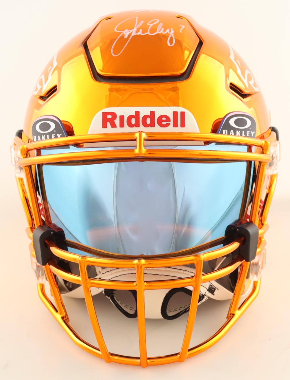 John Elway & Bo Nix Signed Broncos Full-Size Authentic On-Field Chrome Alternate SpeedFlex Helmet with Custom Visor Inscribed "Let's Ride" (Beckett) at PristineAuction.com John Elway & Bo Nix Signed Broncos Full-Size Authentic On-Field Chrome Alternate SpeedFlex Helmet with Custom Visor Inscribed "Let's Ride" (Beckett) at PristineAuction.com