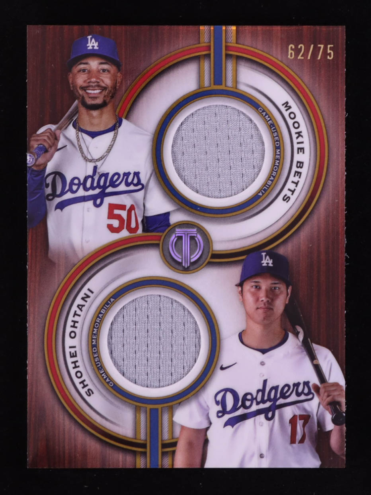 Shohei Ohtani / Mookie Betts 2025 Topps Tribute Dual Player Relics Gold #TPDRBO #62/75
