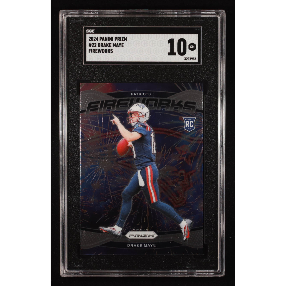 Drake Maye 2024 Panini Prizm Fireworks #22 RC (SGC 10) at PristineAuction.com