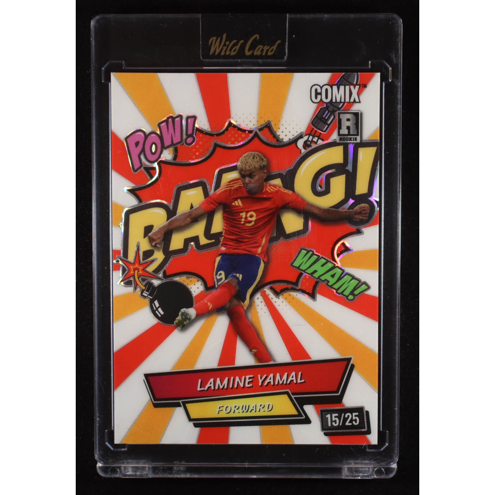 Lamine Yamal 2024 Wild Card Comix BAANG! White Orange Lava #ACBG-LY07 #15/25 RC at PristineAuction.com