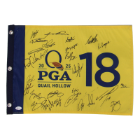 2025 PGA Quail Hollow Golf Pin Flag Signed by (28) with Xander Schauffele, Brooks Koepka, Patrick Reed, Max Homa (JSA) at PristineAuction.com