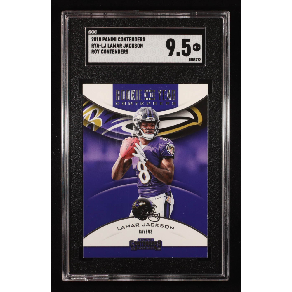Lamar Jackson 2018 Panini Contenders Rookie of the Year Contenders #11 RC (SGC 9.5) at PristineAuction.com