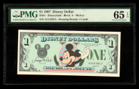 1987 Disneyland $1 Disney Dollar Note Mickey / Sleeping Beauty's Castle (PMG Gem Uncirculated 65 EPQ) at PristineAuction.com