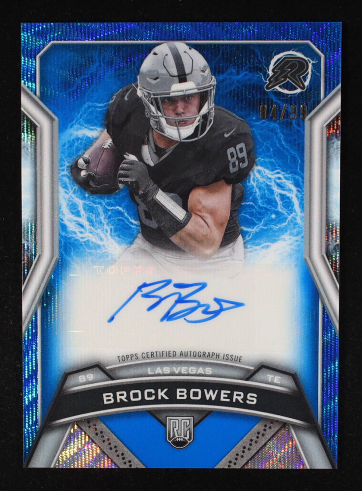 Brock Bowers 2024 Topps Resurgence Resurgence Rookie Signatures Blue Surge #RRSBB RC #84/99