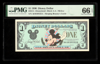 1990 Disneyland $1 Disney Dollar Note Mickey / Sleeping Beauty's Castle (PMG Gem Uncirculated 66 EPQ) at PristineAuction.com