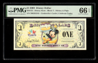 2009 Disney Store $1 Disney Dollar Note Mickey & Pluto / Cinderella's Castle / Celebrate Today (PMG Gem Uncirculated 66 EPQ) at PristineAuction.com