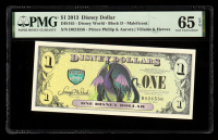 2013 Disney World $1 Disney Dollar Note Maleficent / Prince Phillip & Aurora / Villains & Heroes (PMG Gem Uncirculated 65 EPQ) at PristineAuction.com
