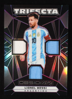 Lionel Messi 2024-25 Panini Obsidian Trifecta Material Electric Etch Purple #11 #25/50 at PristineAuction.com
