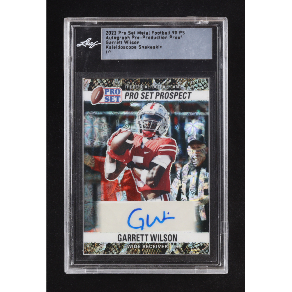 Garrett Wilson 2022 Leaf Pro Set Metal '90 Pro Set Kaleidoscope Snakeskin Autograph #90GW1 #1/1 RC at PristineAuction.com