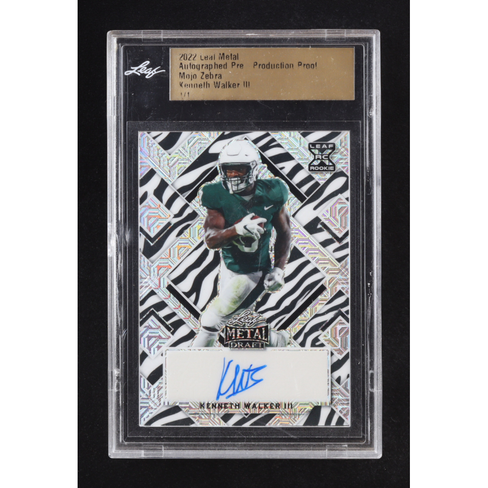 Kenneth Walker III 2022 Leaf Metal Draft Award Winners Mojo Zebra #AWKW1 #1/1 RC at PristineAuction.com