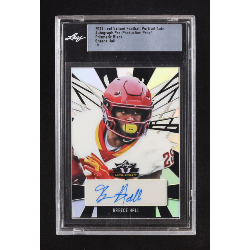 Breece Hall 2022 Leaf Valiant Portrait Autographs Prismatic Black #PABH1 #1/1 RC at PristineAuction.com