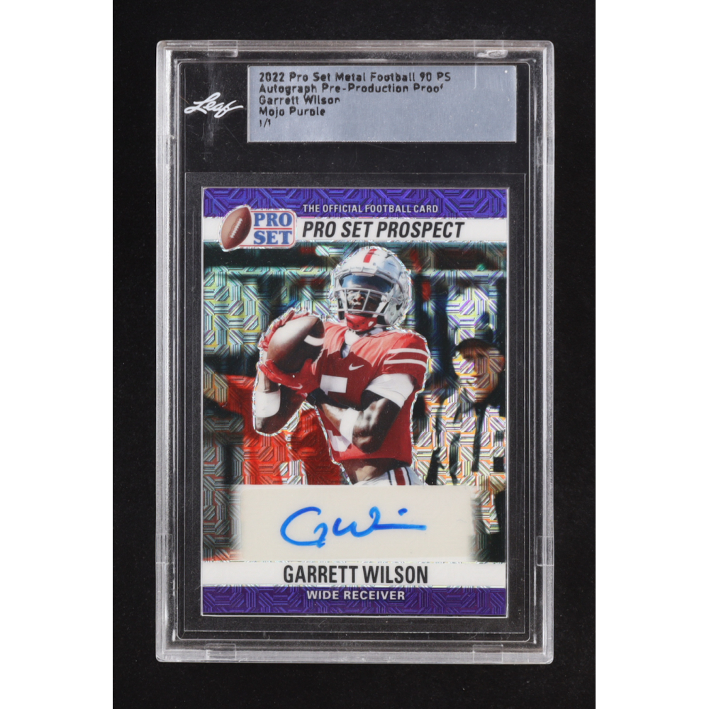 Garrett Wilson 2022 Leaf Pro Set Metal '90 Pro Set Mojo Purple Autographs #90GW1 #1/1 RC at PristineAuction.com