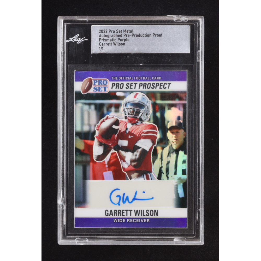 Garrett Wilson 2022 Leaf Pro Set Metal Prismatic Purple #PAGW1 Autographs #PSGW1 #1/1 RC at PristineAuction.com