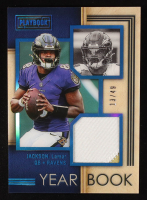 Lamar Jackson 2022 Panini Playbook Yearbook Swatches Platinum #1 #13/49 at PristineAuction.com