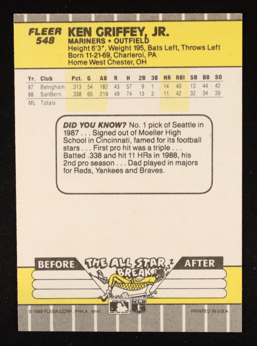 Ken Griffey Jr. 1989 Fleer #548 RC at PristineAuction.com Ken Griffey Jr. 1989 Fleer #548 RC at PristineAuction.com