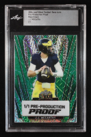 JJ McCarthy 2024 Leaf Metal Football Base Pre-Production Proof Mojo Green RC #1/1 (Leaf) at PristineAuction.com