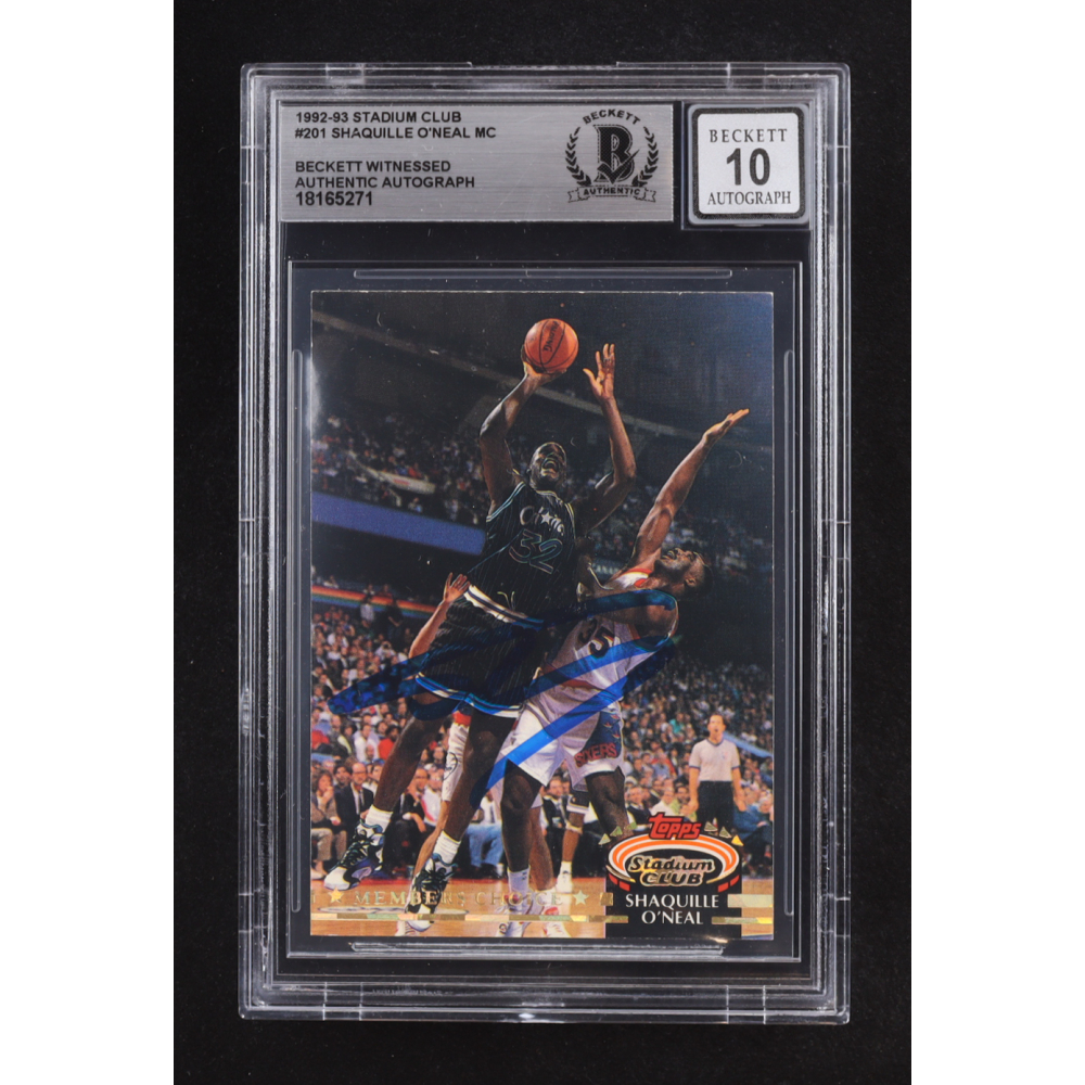 Shaquille O'Neal Signed 1992-93 Stadium Club #201 MC RC (Beckett | Auto Grade BGS 10) at PristineAuction.com