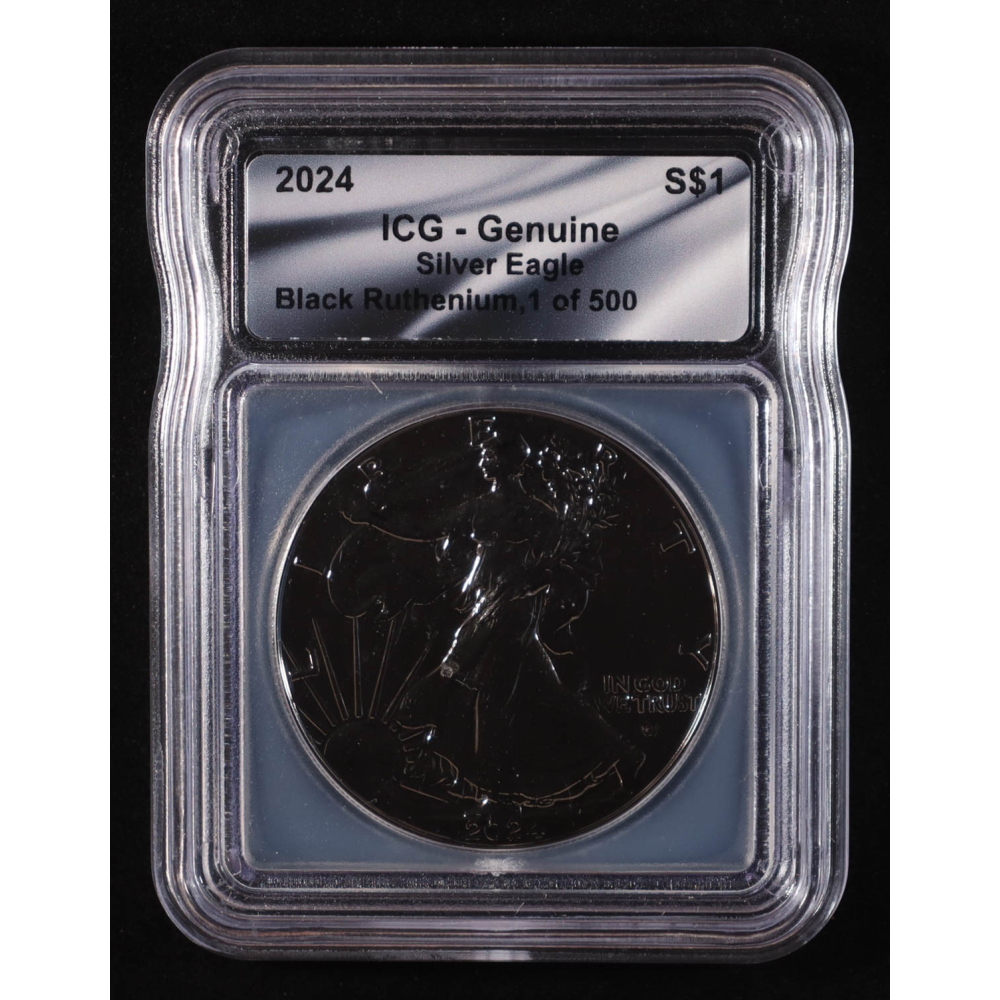 2024 American Silver Eagle, Black Ruthenium - 1 of 500 (ICG Genuine) at PristineAuction.com