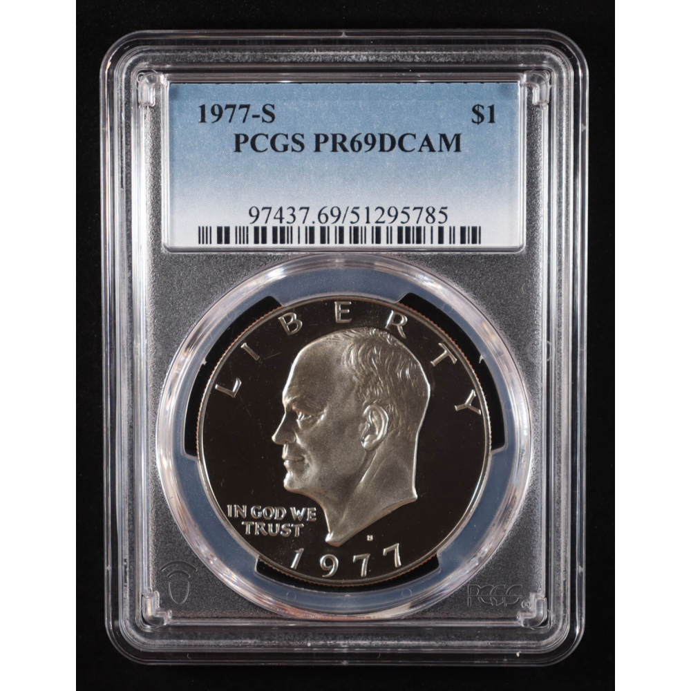 1977-S Eisenhower Silver Dollar - Deep Cameo Proof (PCGS PR69DCAM) at PristineAuction.com 1977-S Eisenhower Silver Dollar - Deep Cameo Proof (PCGS PR69DCAM) at PristineAuction.com