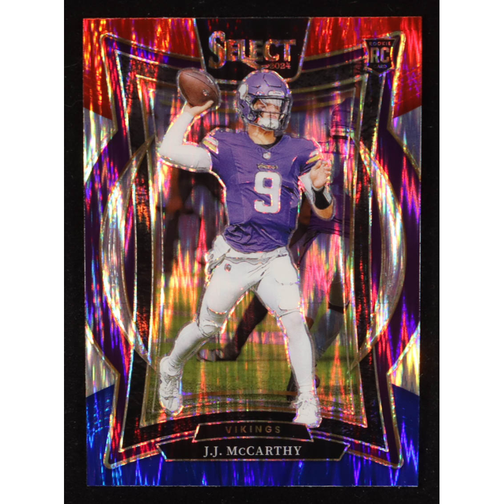 JJ McCarthy 2024 Select Prizm Red and Blue Shock #24 RC at PristineAuction.com