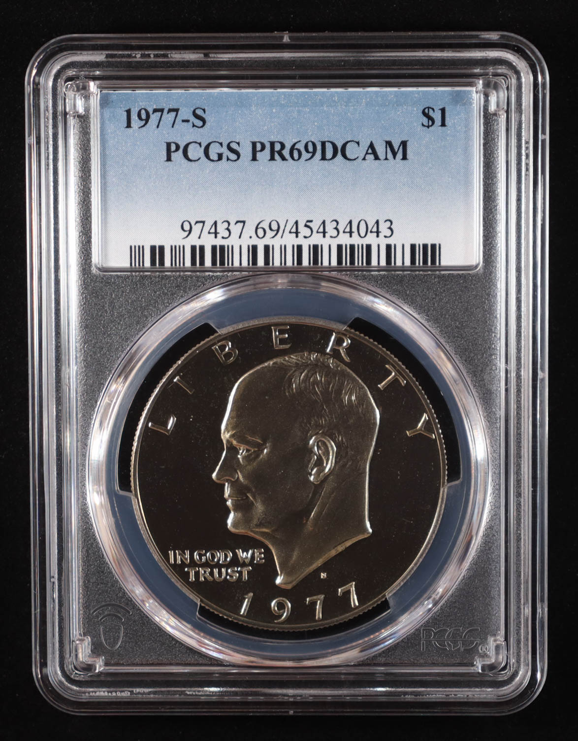 1977-S Eisenhower Silver Dollar - Deep Cameo Proof (PCGS PR69DCAM) at PristineAuction.com 1977-S Eisenhower Silver Dollar - Deep Cameo Proof (PCGS PR69DCAM) at PristineAuction.com