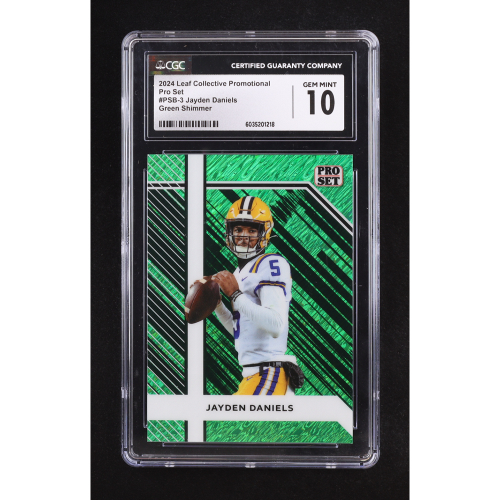 Jayden Daniels 2024 Leaf Collective Promo Pro Set Shimmer Green #PSB3 RC #50/50 (CGC 10) at PristineAuction.com
