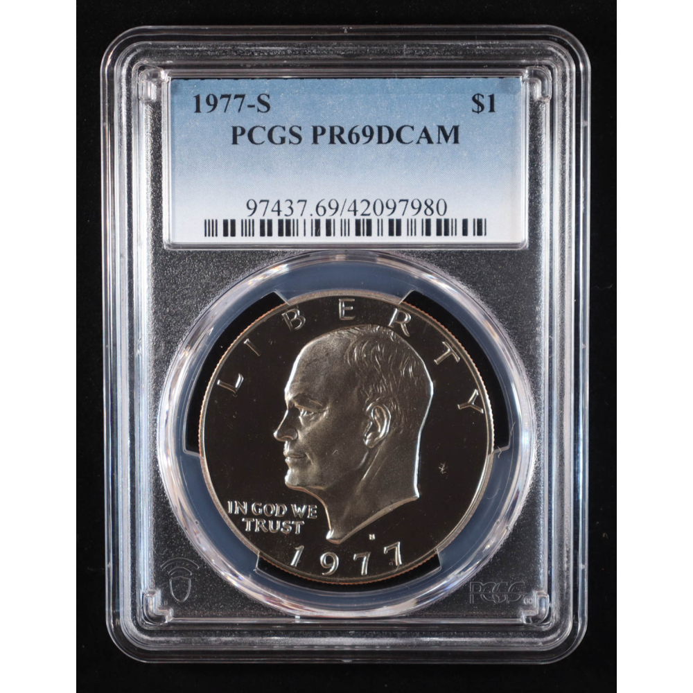 1977-S Eisenhower Silver Dollar - Deep Cameo Proof (PCGS PR69DCAM) at PristineAuction.com