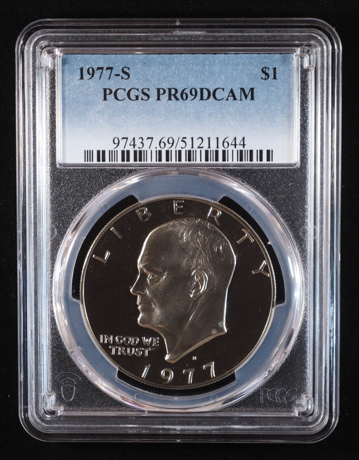 1977-S Eisenhower Silver Dollar - Deep Cameo Proof (PCGS PR69DCAM) at PristineAuction.com 1977-S Eisenhower Silver Dollar - Deep Cameo Proof (PCGS PR69DCAM) at PristineAuction.com