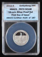 2011-S Gettysburg America the Beautiful 25c Quarter, FDOI - 90% Silver Deep Cameo Proof (ANACS PR70 DCAM) - Certified #120 of 187 at PristineAuction.com