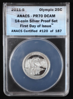 2011-S Olympic America the Beautiful 25c Quarter, FDOI - 90% Silver Deep Cameo Proof (ANACS PR70 DCAM) - Certified #120 of 187 at PristineAuction.com