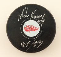 Mike Vernon Signed Red Wings Logo Hockey Puck Inscribed "HOF 23" (Schwartz) at PristineAuction.com