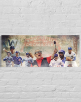 Cubs Legends Custom 12x30 Canvas with Ernie Banks, Andre Dawson, Kris Bryant, Harry Carey at PristineAuction.com