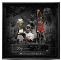 Michael Jordan Signed LE Bulls Custom Framed Game-Used Floor Piece Display (UDA) at PristineAuction.com
