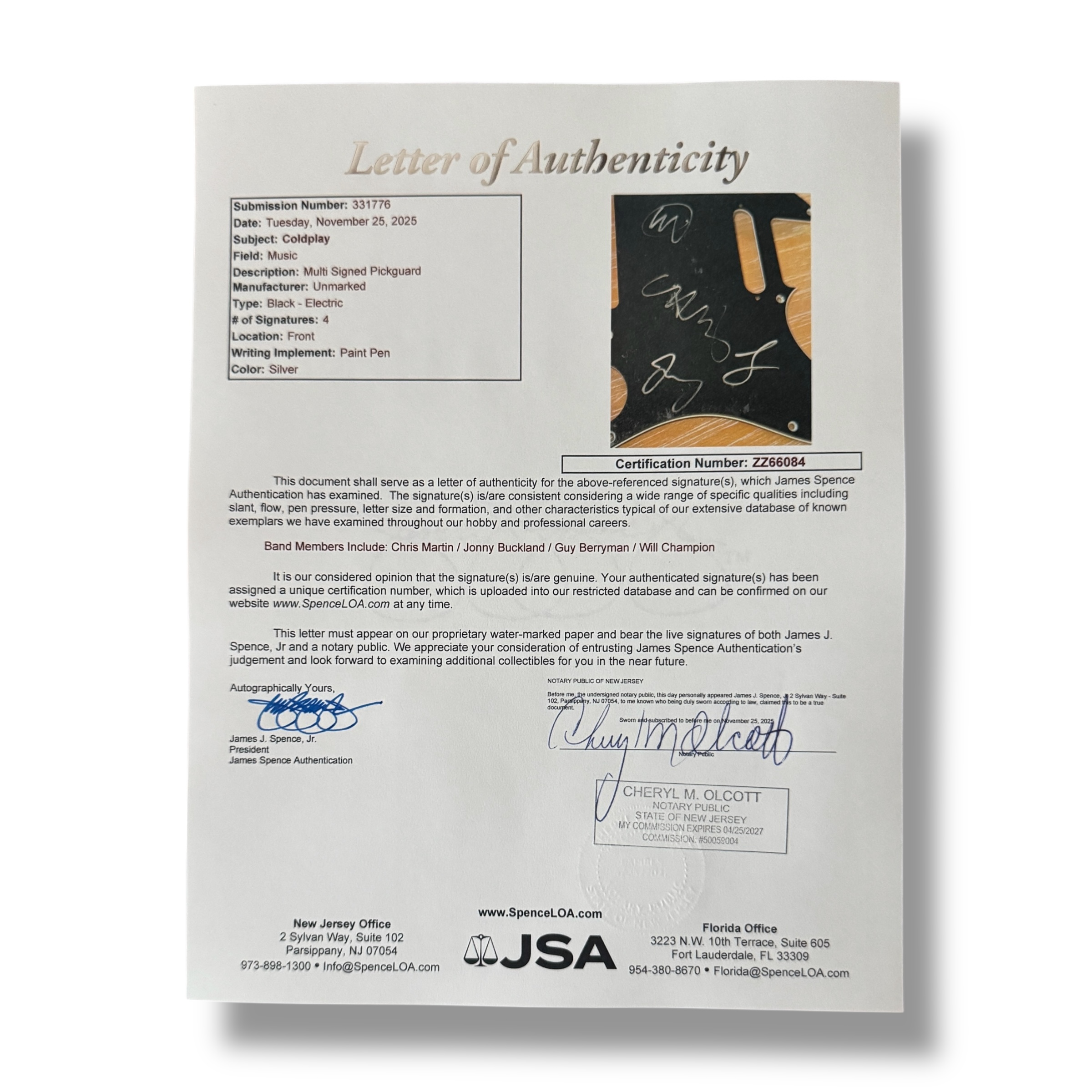 "Coldplay" Custom Telecaster Guitar Band-Signed By (4) with Chris Martin, Johnny Buckland, Guy Berryman & Will Champion (JSA) at PristineAuction.com "Coldplay" Custom Telecaster Guitar Band-Signed By (4) with Chris Martin, Johnny Buckland, Guy Berryman & Will Champion (JSA) at PristineAuction.com