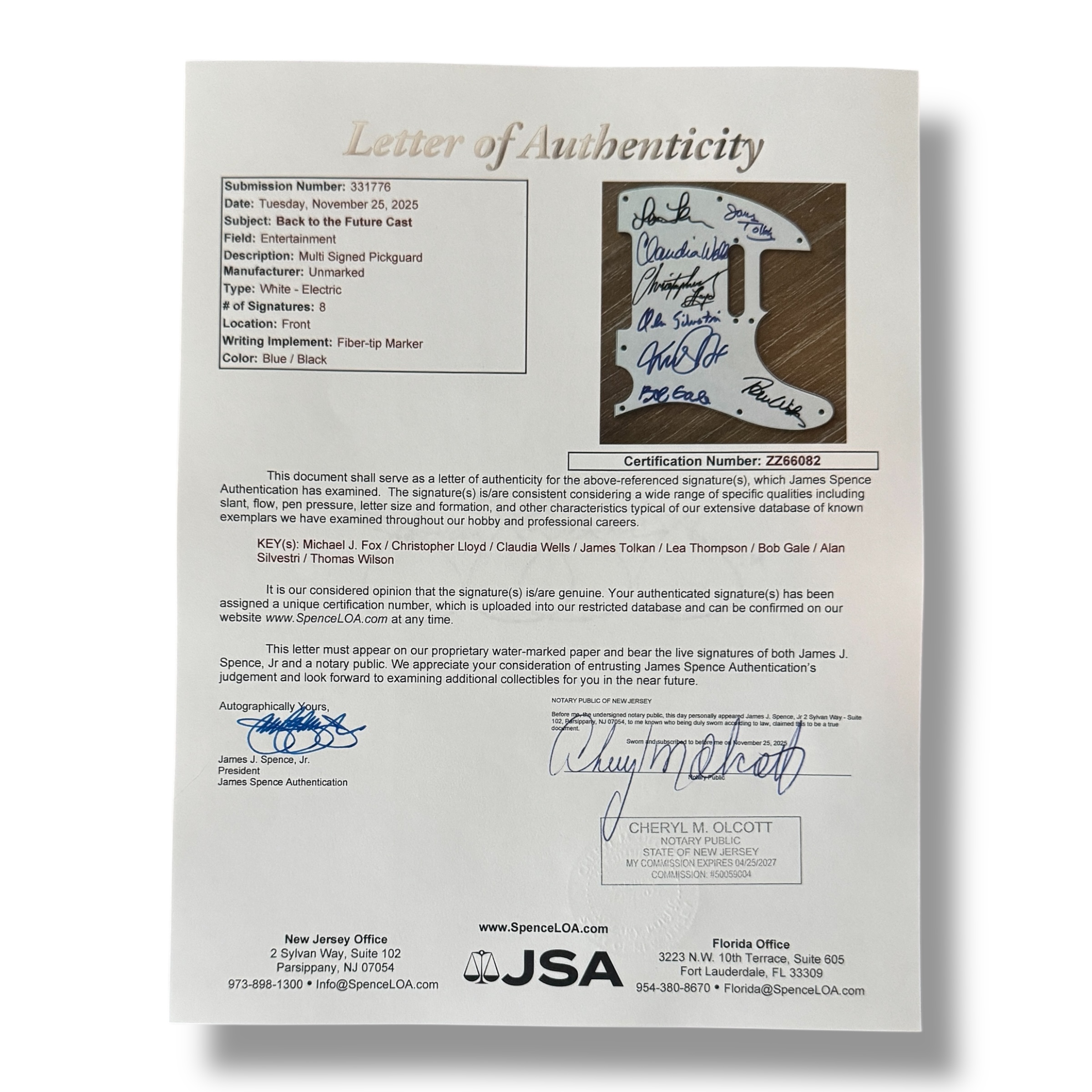 "Back to the Future" Custom Telecaster Guitar Cast-Signed By (8) with Michael J. Fox, Christopher Lloyd, Lea Thompson (JSA) at PristineAuction.com "Back to the Future" Custom Telecaster Guitar Cast-Signed By (8) with Michael J. Fox, Christopher Lloyd, Lea Thompson (JSA) at PristineAuction.com