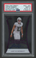 Justin Herbert 2020 Leaf Trinity Clear Autographs Pink #CAJH2 #25/50 (PSA 9 | Autograph Graded 10) at PristineAuction.com