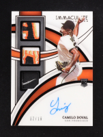 Camilo Doval 2022 Immaculate Collection Rookie Triple Memorabilia Signatures Black #17 #07/10 RC at PristineAuction.com