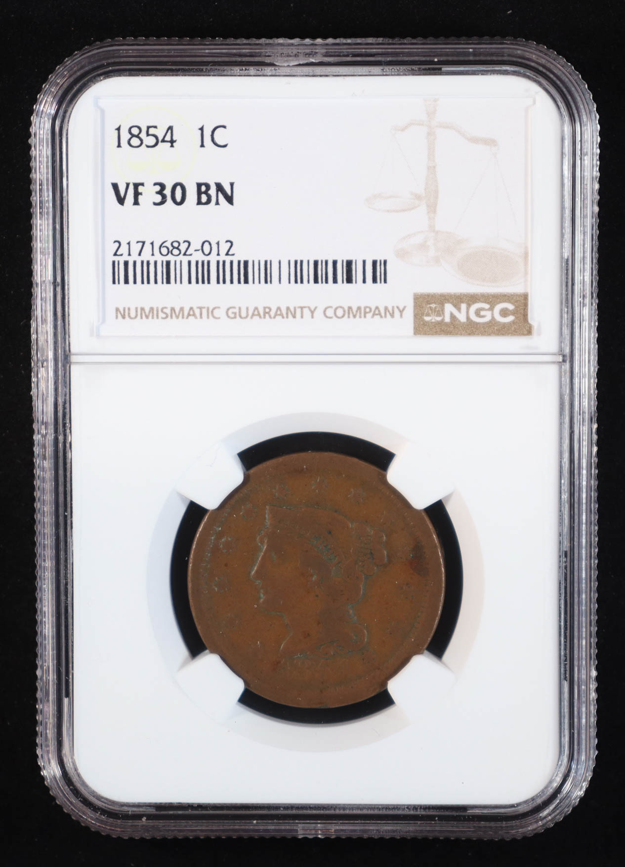1854 Braided Hair Large Cent (NGC VF30 BN) at PristineAuction.com 1854 Braided Hair Large Cent (NGC VF30 BN) at PristineAuction.com