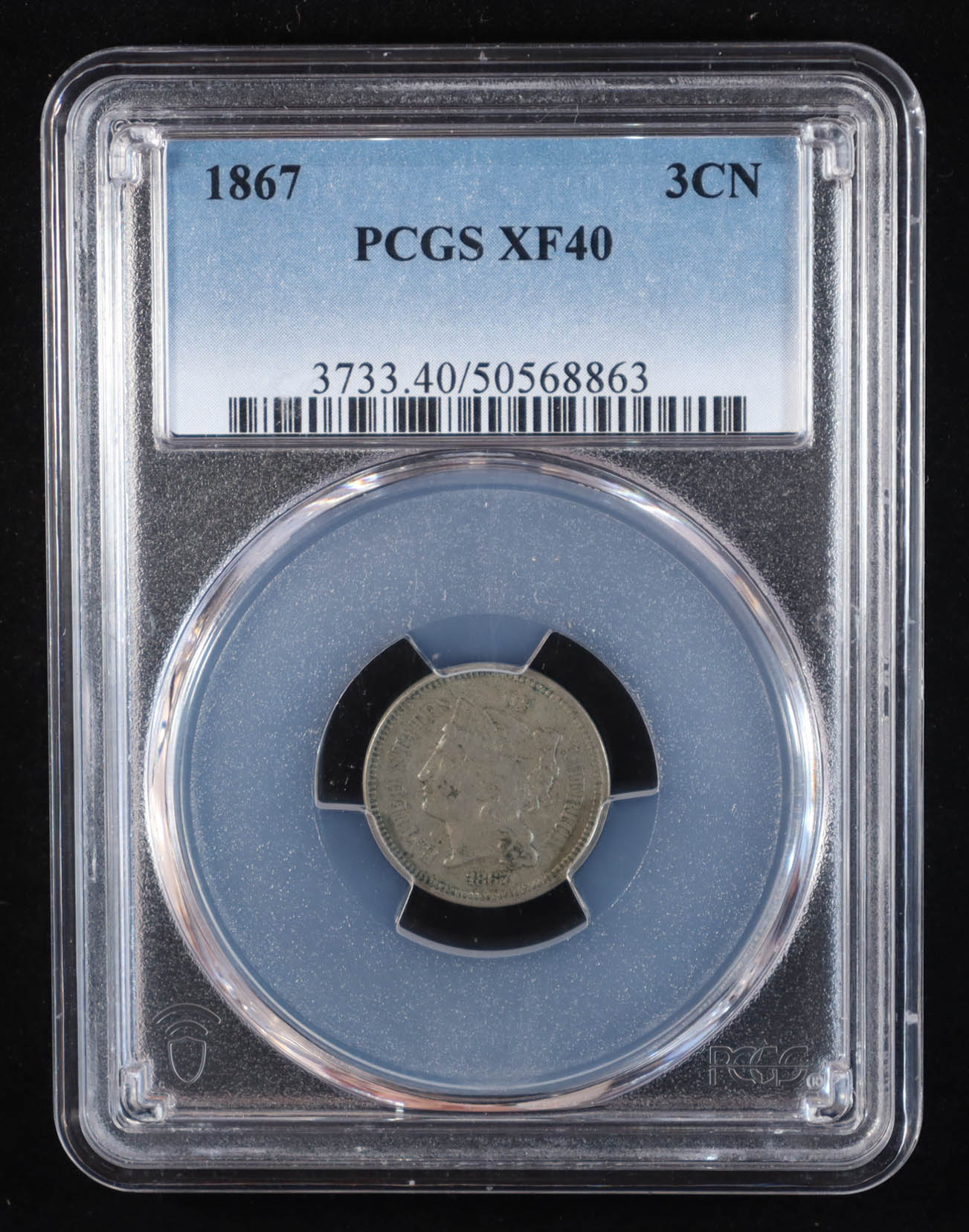 1867 3CN Three Cent Nickel (PCGS XF40) at PristineAuction.com 1867 3CN Three Cent Nickel (PCGS XF40) at PristineAuction.com