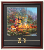 "Mickey and Minnie Sweetheart Campfire" by Thomas Kinkade Custom Framed Display at PristineAuction.com