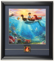 "The Little Mermaid & Prince Eric" by Thomas Kinkade Custom Framed Art Print Display with Stained Glass Ariel Pin at PristineAuction.com