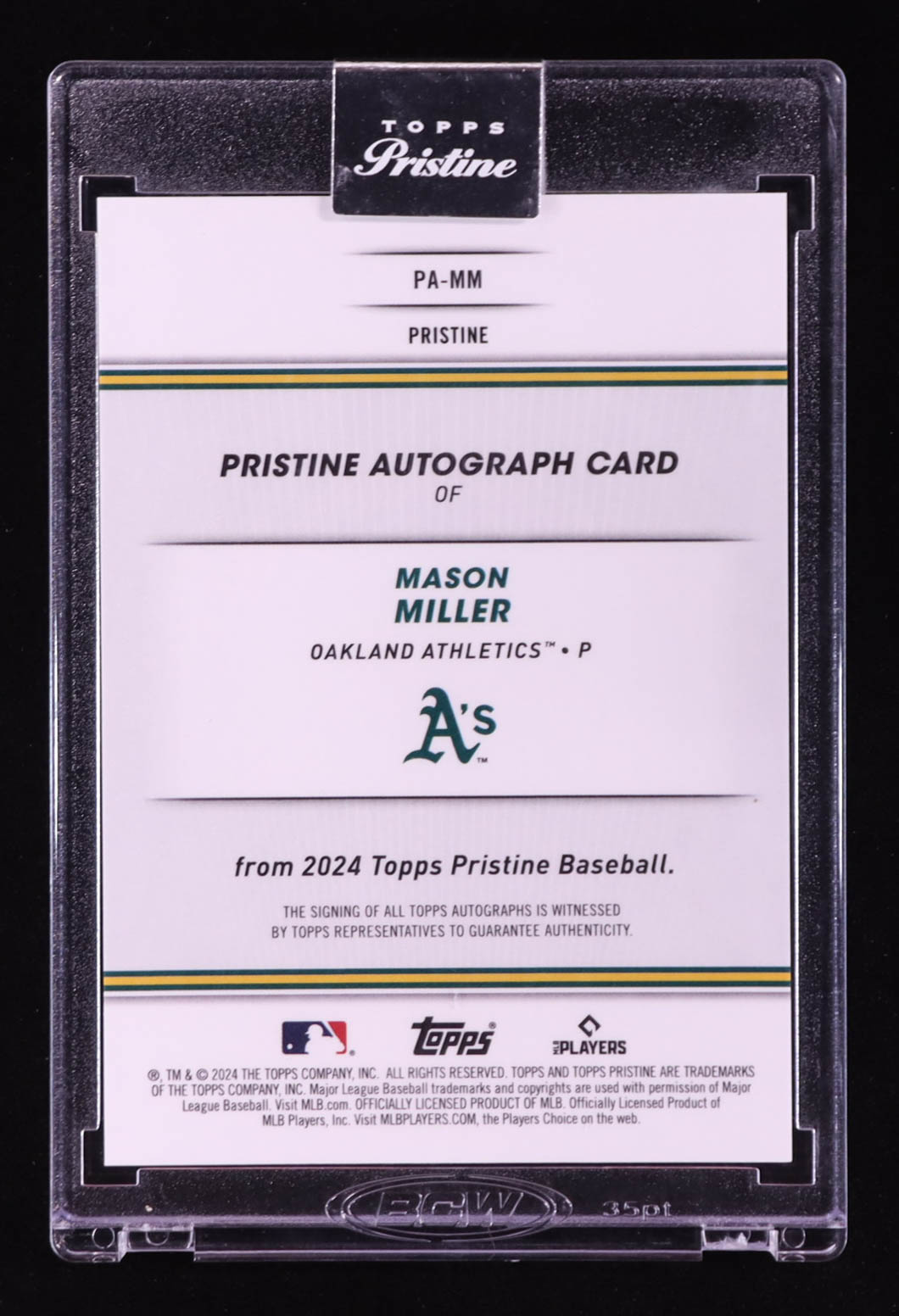 Mason Miller 2024 Topps Pristine Autographs Green Pristine Refractors #PAMM RC #022/150 at PristineAuction.com Mason Miller 2024 Topps Pristine Autographs Green Pristine Refractors #PAMM RC #022/150 at PristineAuction.com