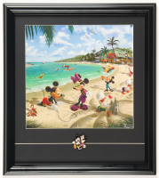 Thomas Kinkade Walt Disney's "Mickey & Minnie Mouse in Florida" Custom Framed Print Display with Mickey & Minnie Mouse Dual Disney Pin at PristineAuction.com