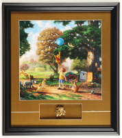 Thomas Kinkade Walt Disney's "Winnie The Pooh" Custom Framed Print Display with Disney Gold Pooh, Tigger & Roo Figurine at PristineAuction.com