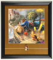 Thomas Kinkade Walt Disney's "Beauty and the Beast" Custom Framed Print Display with Disney Vintage Princess Belle Pin at PristineAuction.com