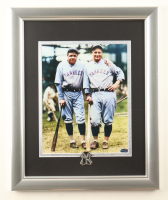 Babe Ruth & Lou Gehrig Custom Framed Photo Display with Rhinestone Encrusted New York Yankees Logo Pin at PristineAuction.com