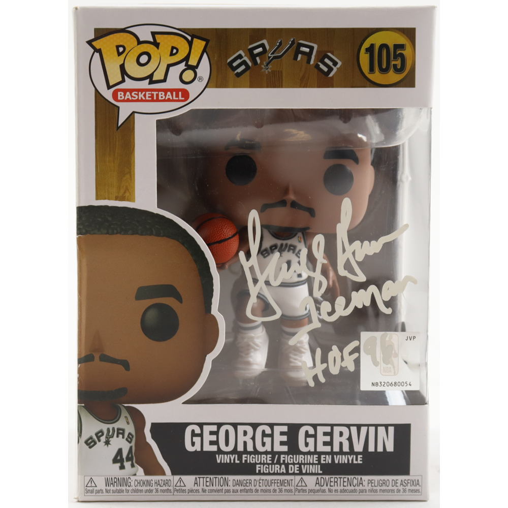 George Gervin Signed "Spurs" #105 Funko Pop! Vinyl Figure Inscribed "Iceman" & "HOF 96" (AWM) at PristineAuction.com