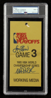 Magic Johnson & Larry Bird Signed 1985 NBA World Championship Finals Game 3 Working Media Pass (PSA 9) at PristineAuction.com