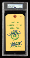 Magic Johnson & Larry Bird Signed 1990-91 Game 23 Lakers vs. Celtics Media Pass (PSA 10) at PristineAuction.com